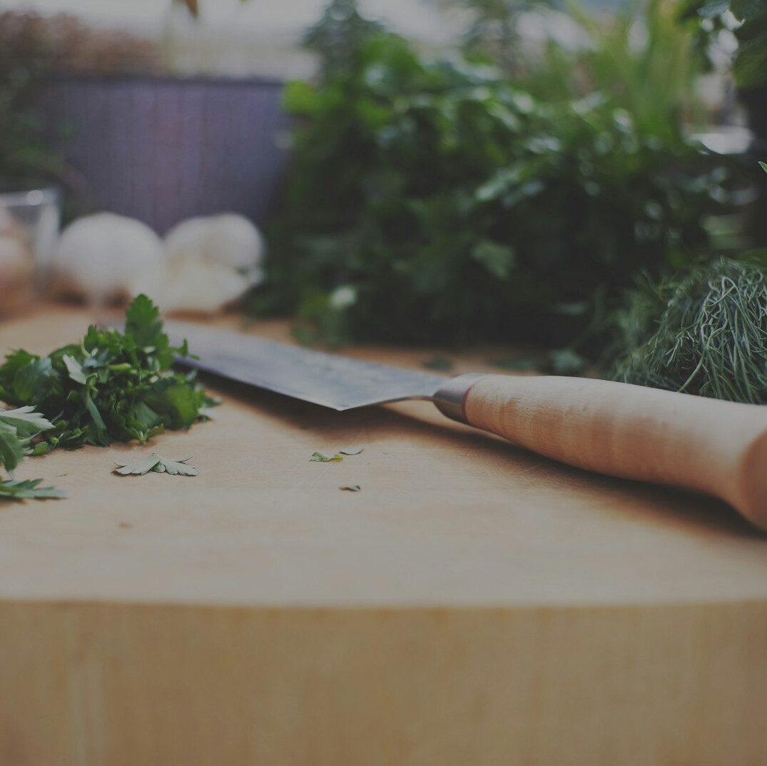 fresh herbs growing in kitchen